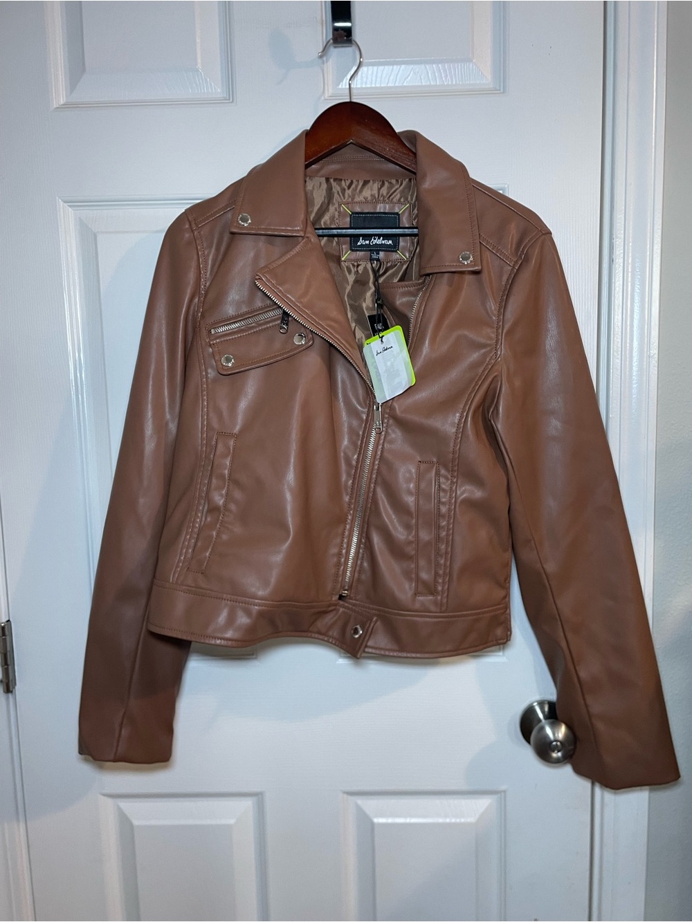 Sam Edelman Faux Leather Moto Jacket Women’s Large Brown NWT